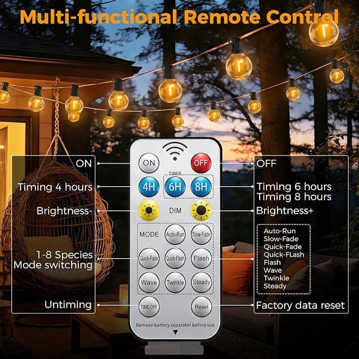 Btfarm Outdoor Solar String Lights with Remote Control, 8M LEDs, IP44 Waterproof, 8 Modes