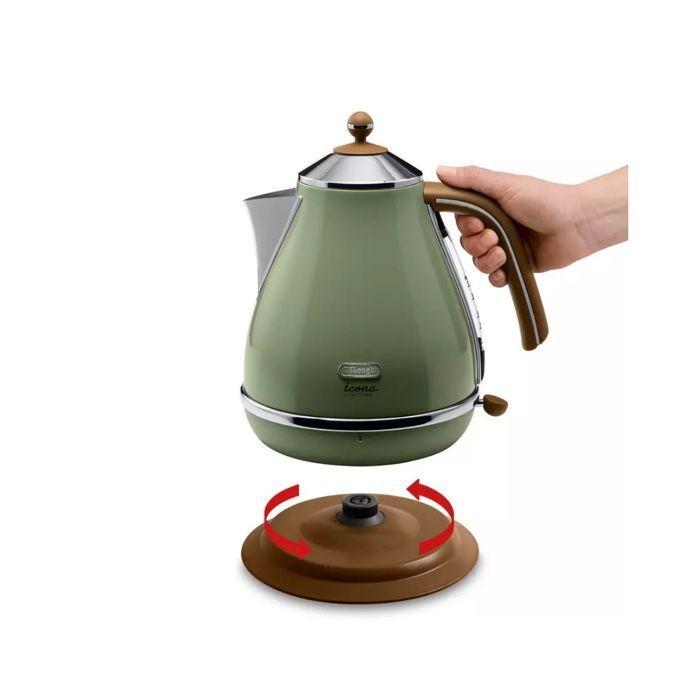 Bouilloire électrique - Delonghi - Icona Vintage - 2000 W - 1.7 L - Vert Olive et poignée canelle