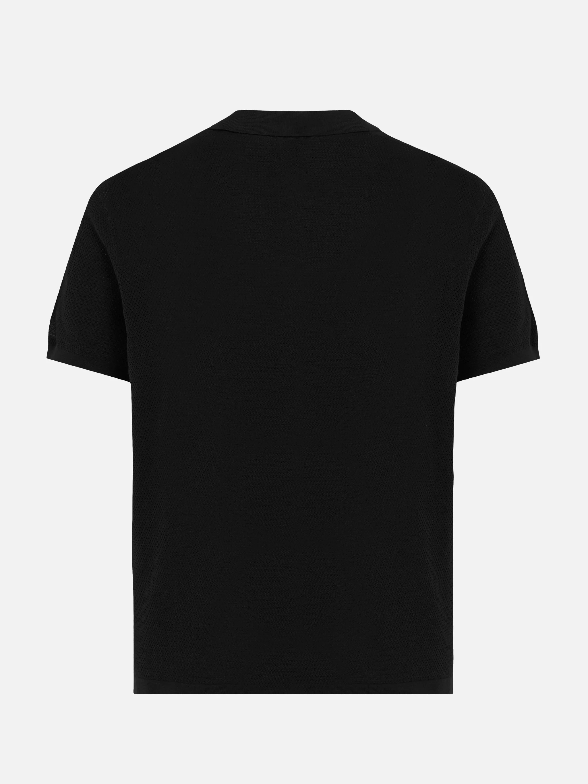 Sloan poloshirt in zwart gebreid zijde en katoen