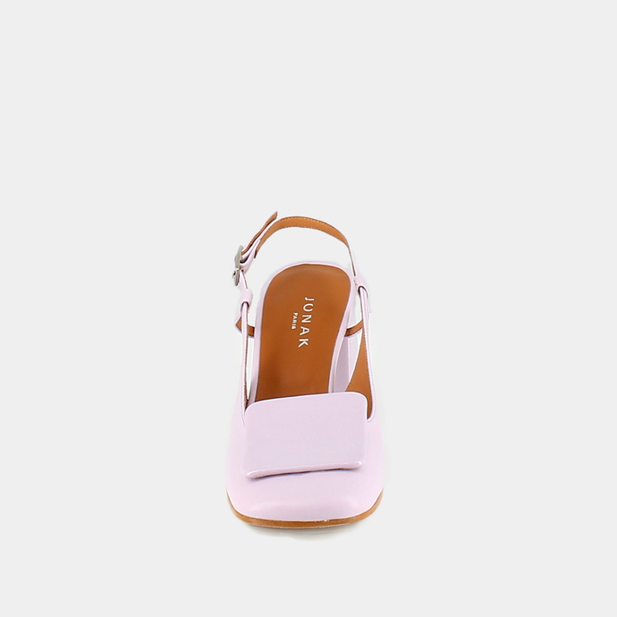 Escarpins slingback à bouts carrés  en vernis plissé lilas