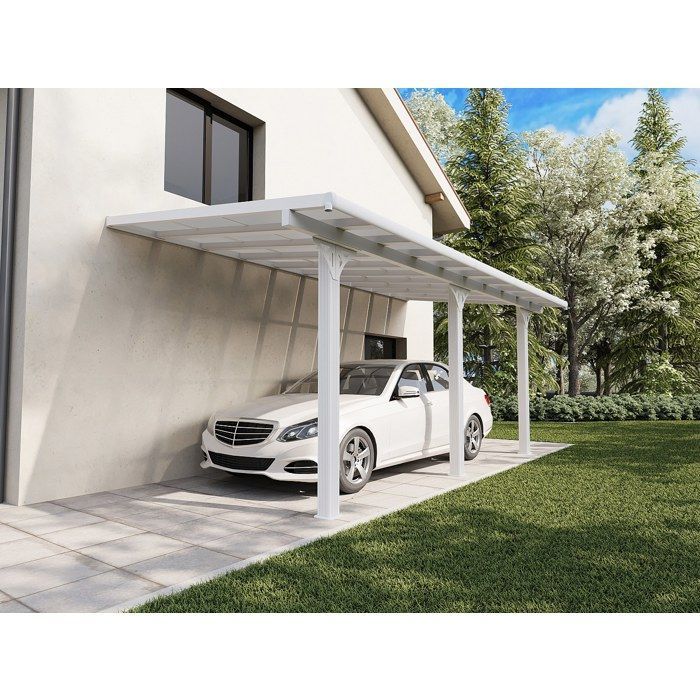 Pérgola adosada para cochera de aluminio con techo de policarbonato - 18,54 m² - blanco - PAZERA