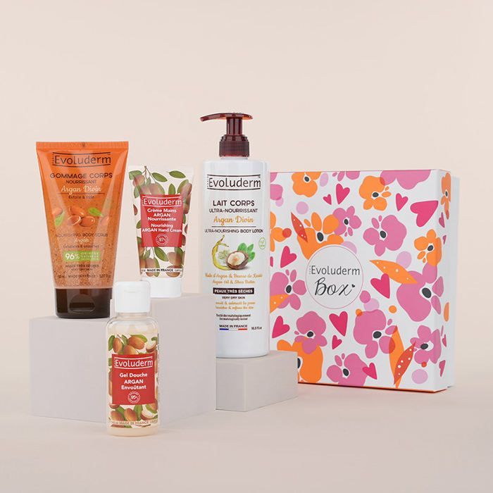 EVOLUDERM - Argan Body Gift Set + Free Hand Cream - Roséa Box - Ideal gift for Christmas, Birthdays, Mother's Day