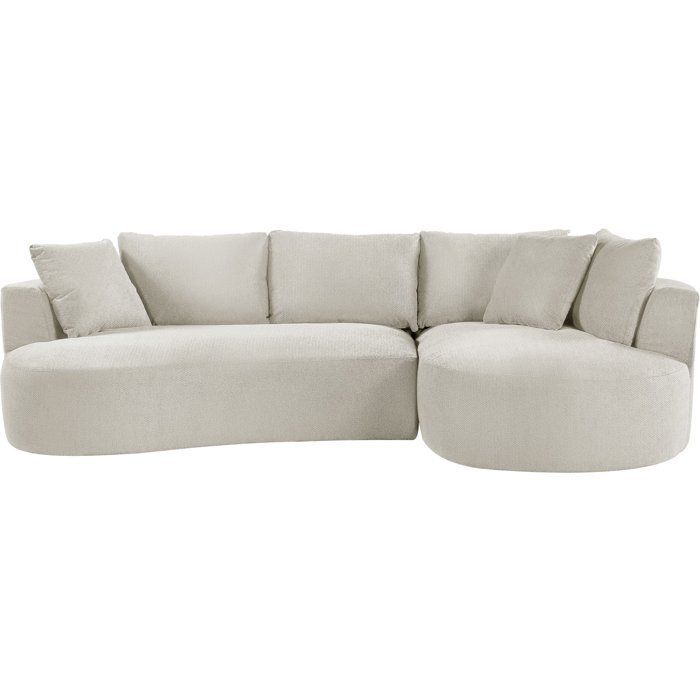 Sofá modular comprimido - 3/4 plazas - ADÈLE - Tela color crema beige - Diseño curvo - 307 x 167 x 90 cm