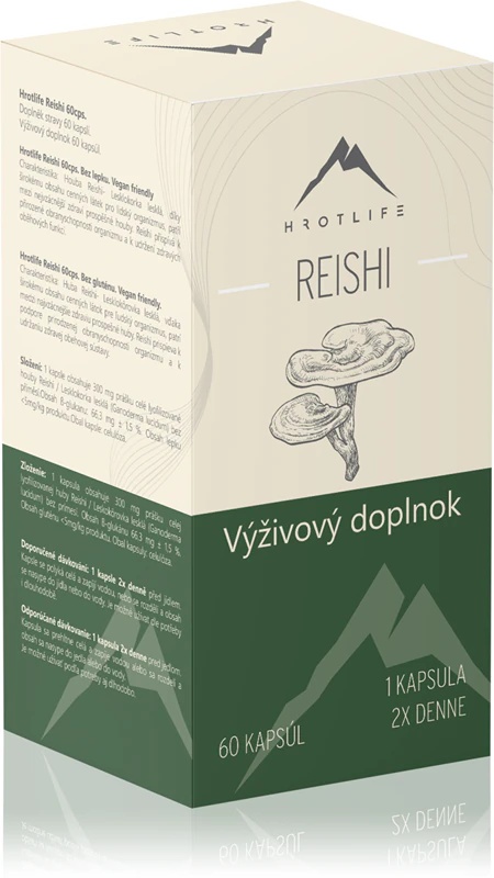 Hrotlife Reishi BIO uztura bagātinātāja kapsulas, kas izgatavotas no retas sēņu sugas