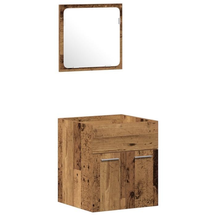 Ensemble de meubles de salle de bain - 4 pièces - Bois massif récupéré - Miroir inclus - Design rustique