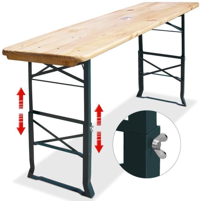 Opklapbare houten tafel 170x50x75/105 cm, in hoogte verstelbaar, hoge tafel met parasolgat, opklapbare tuintafel