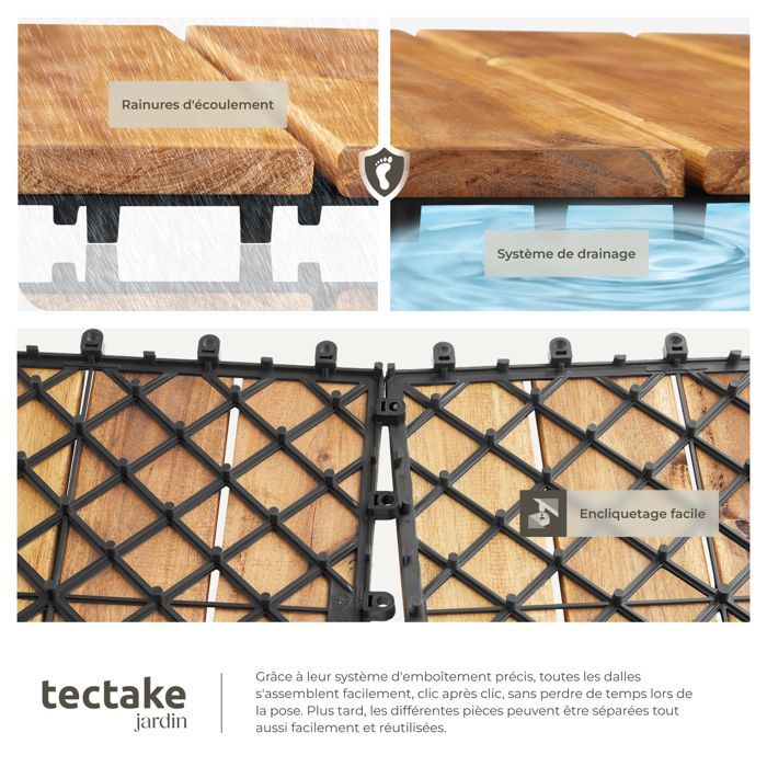 Baldosas para terraza - TECTAKE - Paquete de 20 baldosas de madera para terraza TABULA, 4 tablones - Marrón