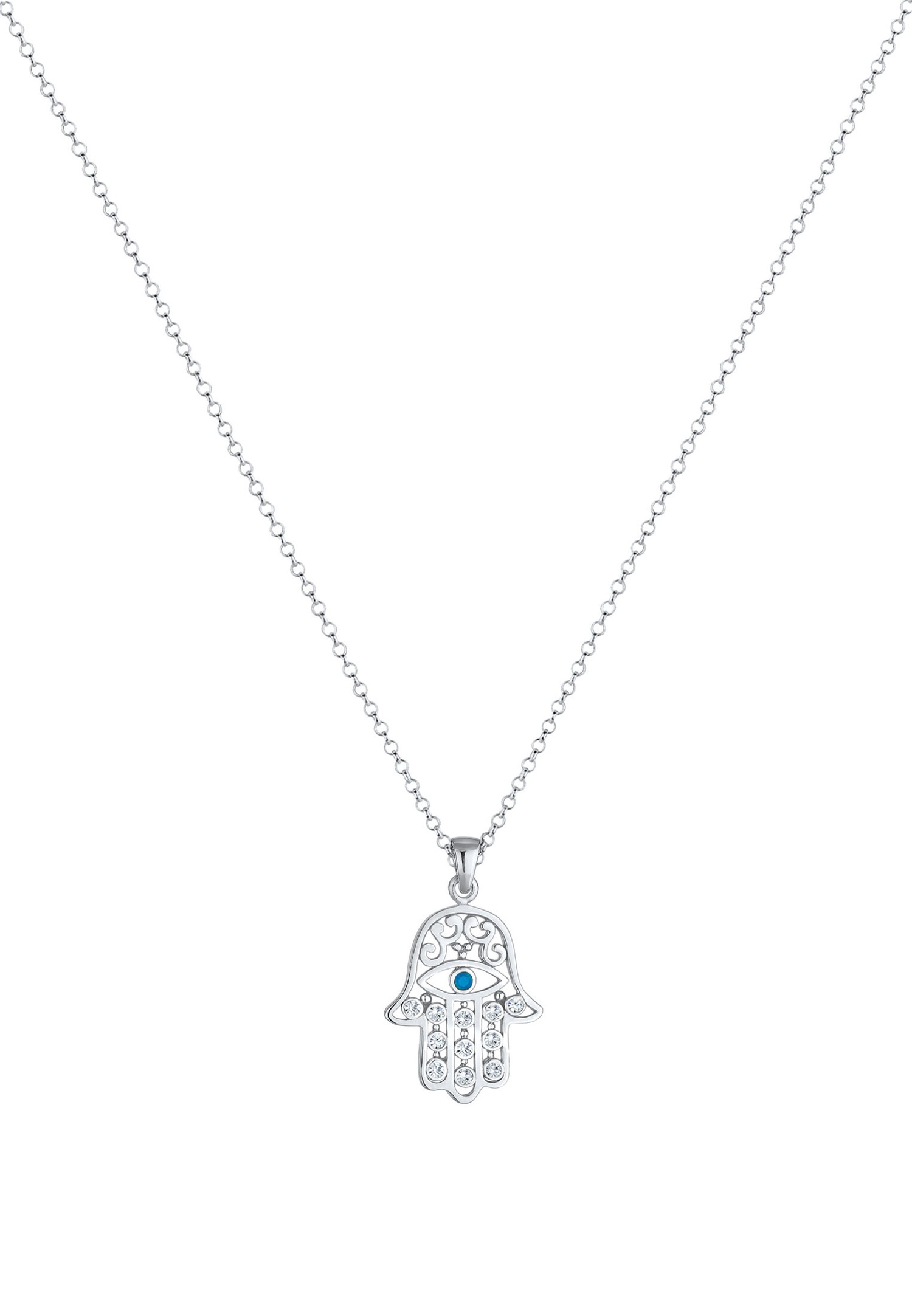 Elli Femmes Hamsa Evil Eye avec cristaux en argent sterling 925 plaqué or