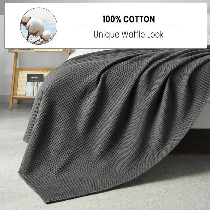 Colcha WOLTU 100% algodón, manta para sofá, cubrecama, manta ligera tipo gofre, 150x200cm, gris oscuro W0UTT0066