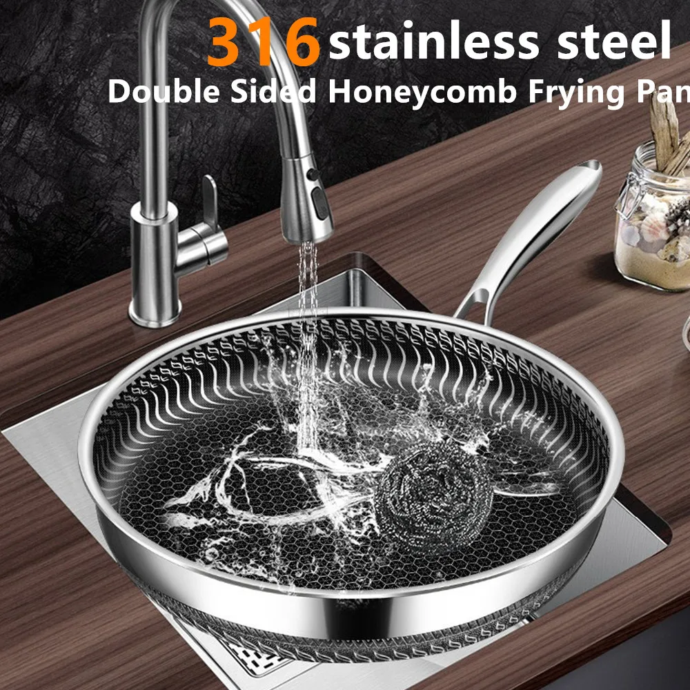 Wok en acier inoxydable 316, poêle à frire alvéolée, poêle à steak à fond plat antiadhésive, compatible avec les plaques à induction, ustensiles de cuisine universels