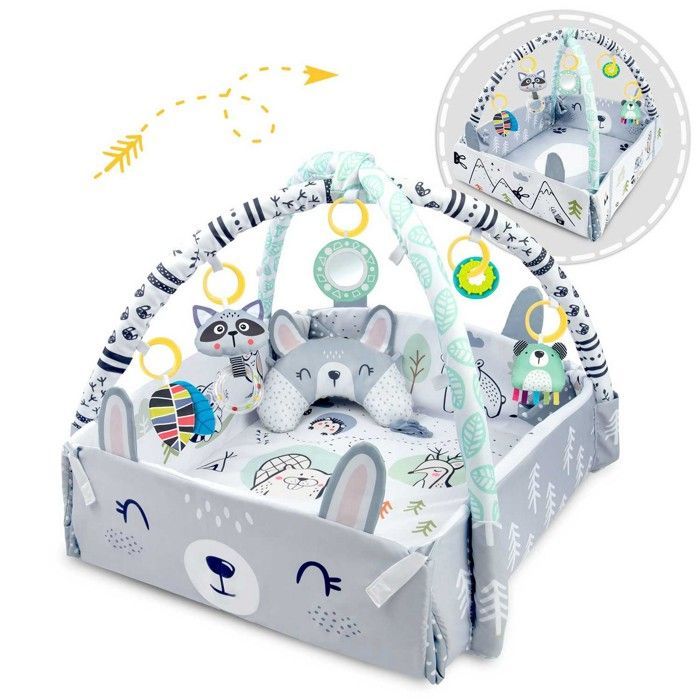 Tapis éducatif interactif - RICOKIDS - 110x100 cm - Lapin - Double face - Jouets multifonctionnels - Coussin doux inclus
