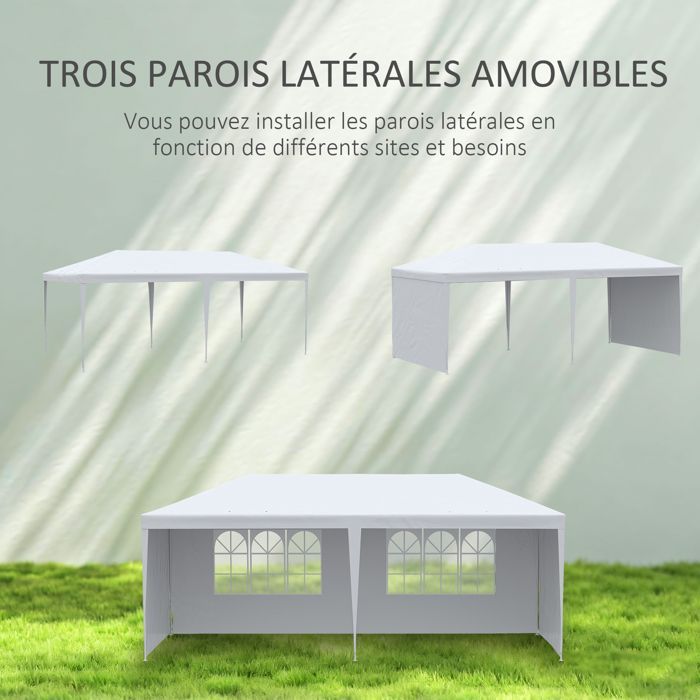 Tuinpaviljoen, partytent met ramen en verwijderbare zijpanelen, voor feesten en bruiloften, 6 x 3 m wit