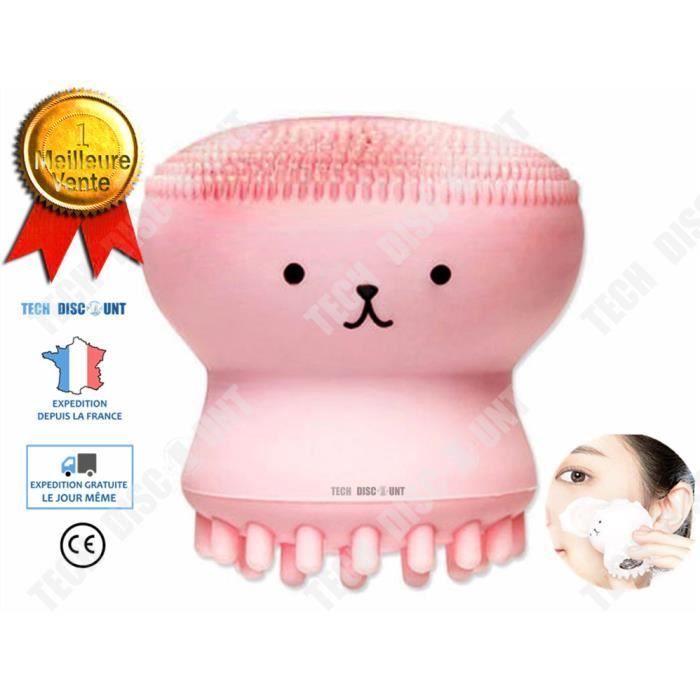 Cepillo limpiador facial - TECH DISCOUNT - Eléctrico y manual - Rosa - Masaje - Piel sensible