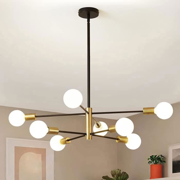 GANEED 8-Light Adjustable Industrial Pendant Light - Black+Gold - E27 - Metal - 85cm (H) * 54cm (W) (E27 bulb not included)