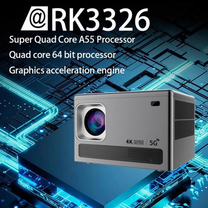 Proyector, 720p, Android 9.0, Bluetooth, Wi-Fi, calidad de audio HD, portátil, gris