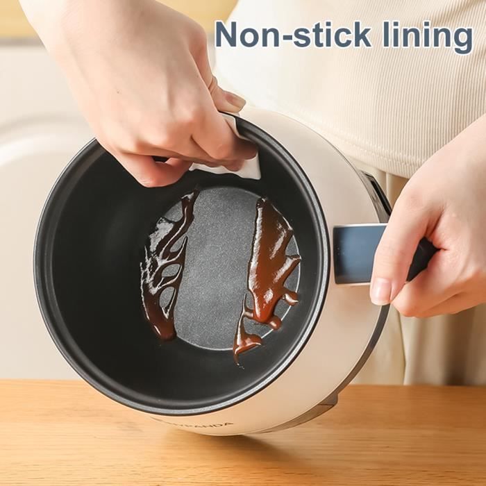 Mini olla eléctrica multifunción manual de 600 W con cesta vaporera para freír, cocinar al vapor, saltear y asar a la parrilla (azul-blanco)