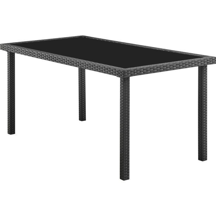 Set da pranzo da giardino AKELA - Tavolo con piano in vetro temperato + sedie in resina effetto vimini - Tavolo 160x80 cm - Nero - 6 posti