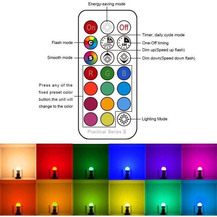 Paquete de 3 bombillas LED inteligentes WiFi, multicolor RGB E14 C37 5W 450LM, control remoto por smartphone