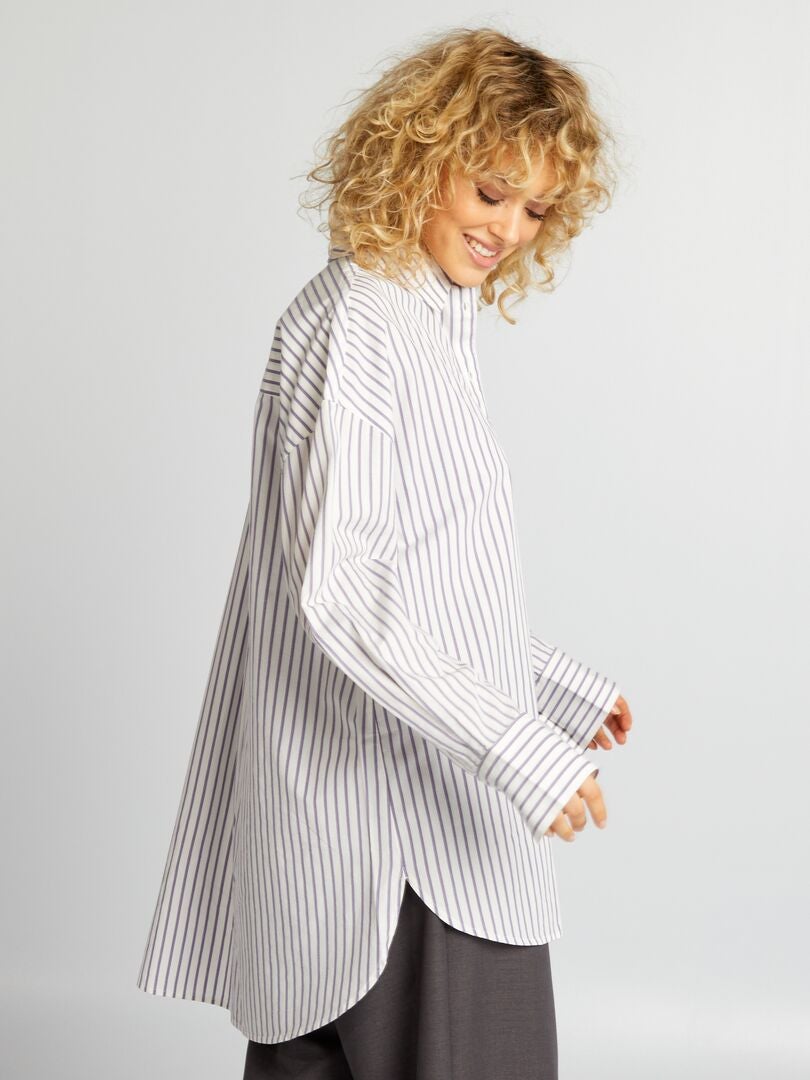 Oversized gestreept lang shirt - WIT