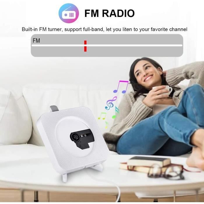 Gueray draagbare cd-speler, wandmontage Bluetooth cd-speler met ingebouwde hifi-luidspreker, FM-radio met 3,5 mm audio-aansluiting, sleutel