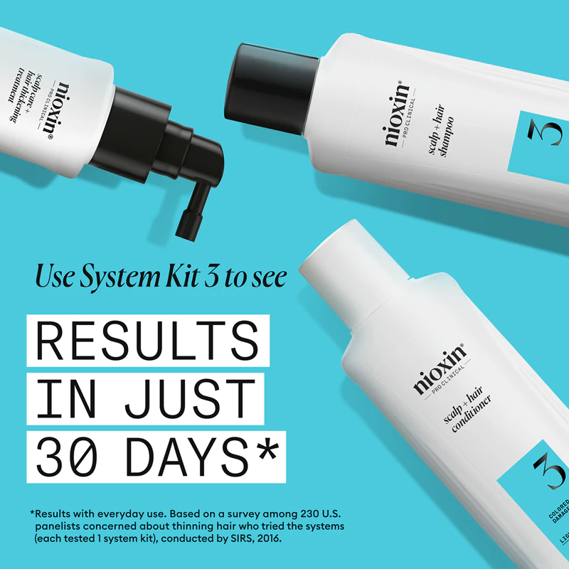 shampoo Nioxin System 3 Scalp + Hair é um shampoo de limpeza para cabelos finos e com coloração.