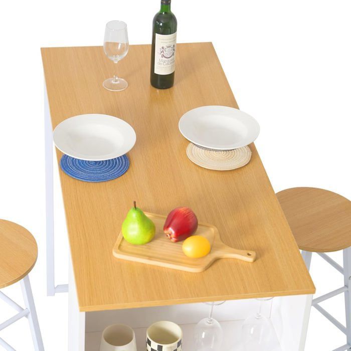 SogesHome Dining Table with 2 Chairs, 3 Storage Compartments for Hallway, Living Room, Console Table, 91 x 49.5 x 91 cm, White
