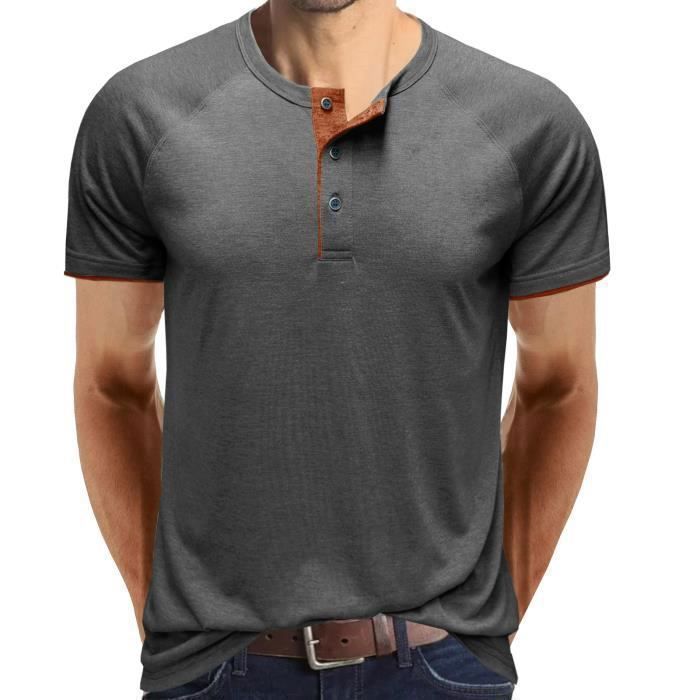 Camiseta Henley para hombre - FONDUPIN - Corte regular - Manga corta - Gris
