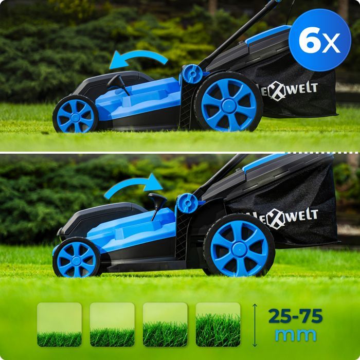 HEXWELT Tondeuse gazon Batterie HW-KA-40 | 700W  | 2x 20V | Li-Ion 4Ah | Hauteur réglable | Avec ramassage et éjection arrière |