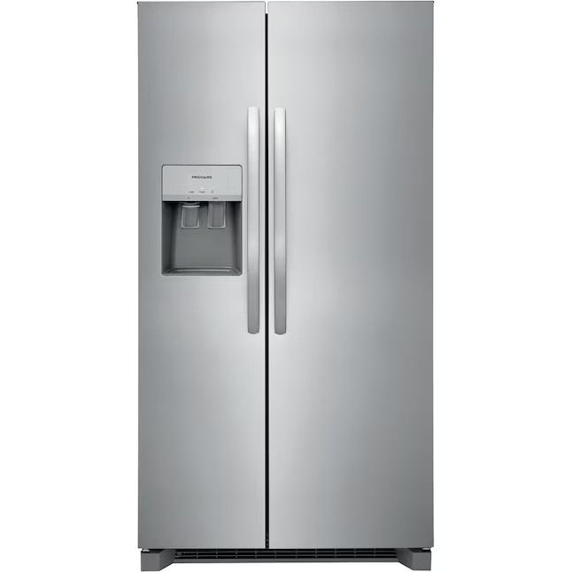 Frigidaire 25,6 kuutiojalan (7,3 litran) rinnakkaisjääkaappi jääpalakoneella (sormenjälkiä hylkivä ruostumaton teräs) ENERGY STAR -sertifioitu