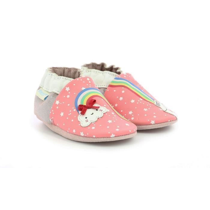 Sapatinhos de bebê para menina - ROBEEZ - Cor Arco-Íris - Couro - Rosa - Sem fecho