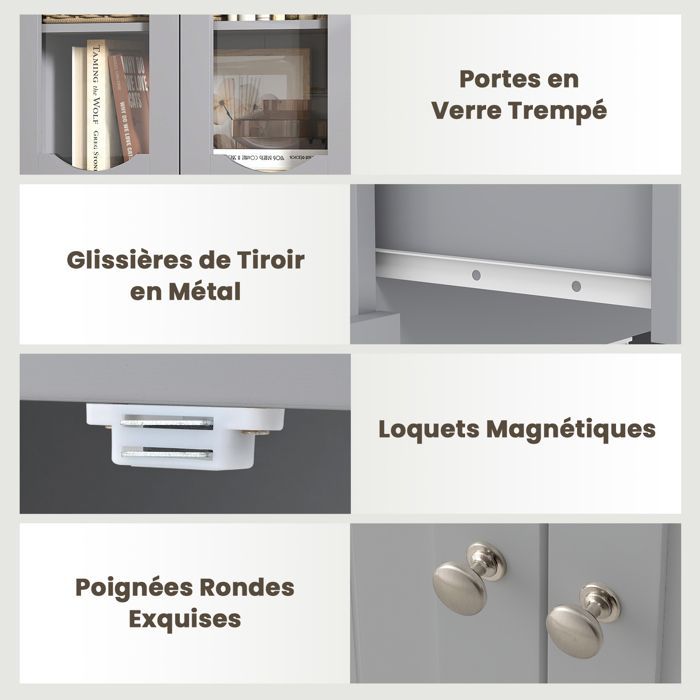 Mueble columna de baño COSTWAY, alto, con 4 puertas, 1 cajón y 2 estantes ajustables, para baño y cocina, 60x30x160 cm, gris.