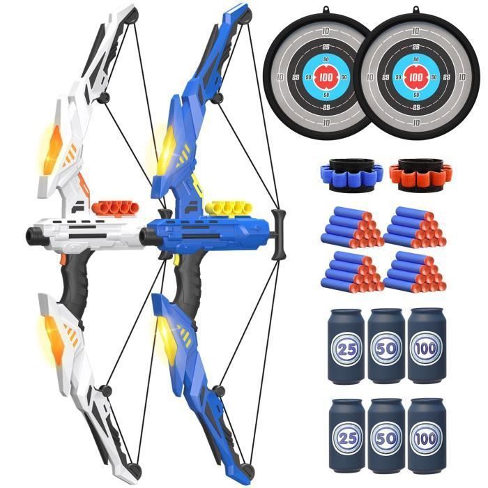 Arrow and Bow Set - BLEOSAN - Nerf Compatible - 2 Bows - 40 Darts - 8 Targets