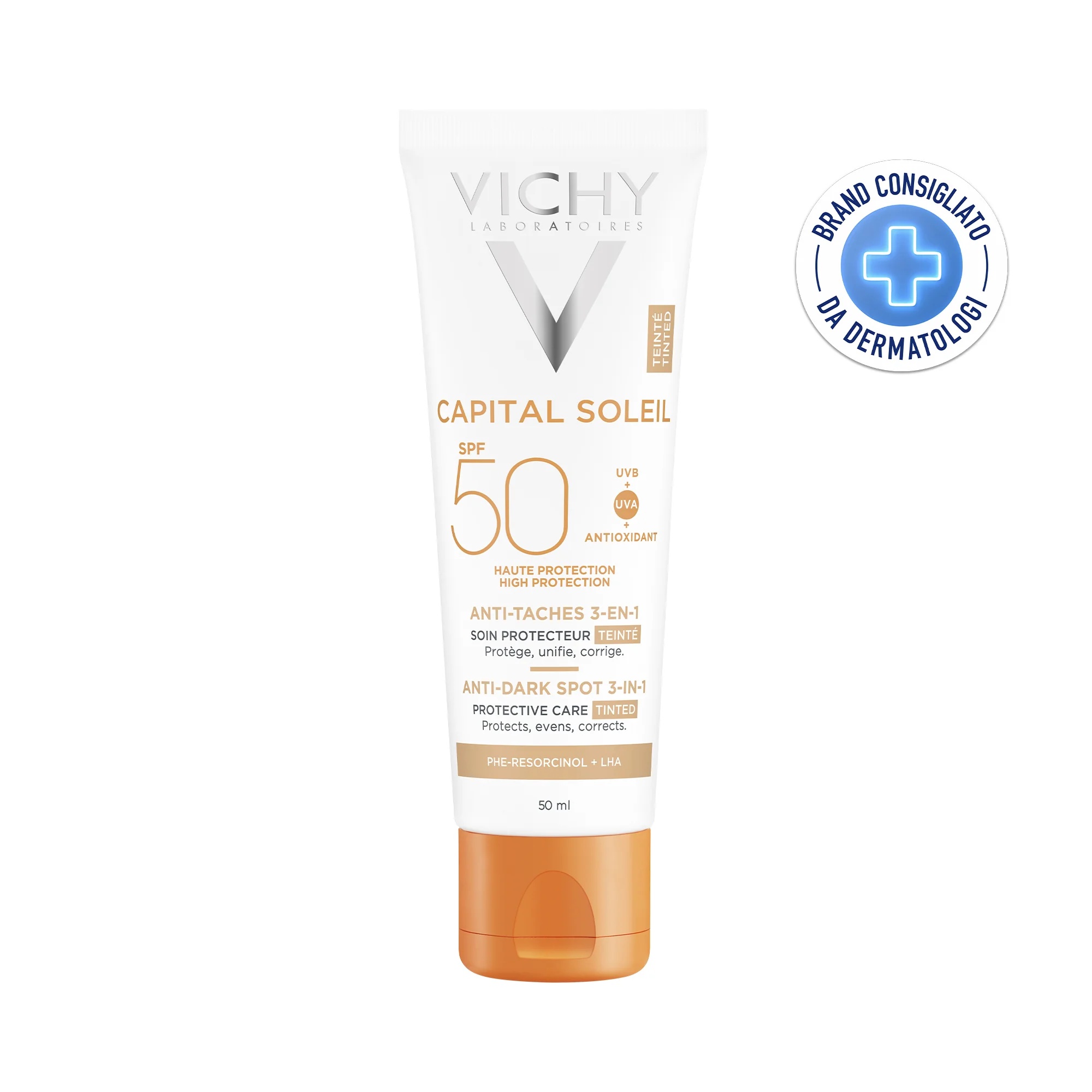VICHY Vichy Idèal Soleil Creme tonalizante 3 em 1 para imperfeições da pele FPS 50+ Proteção facial 50 ml