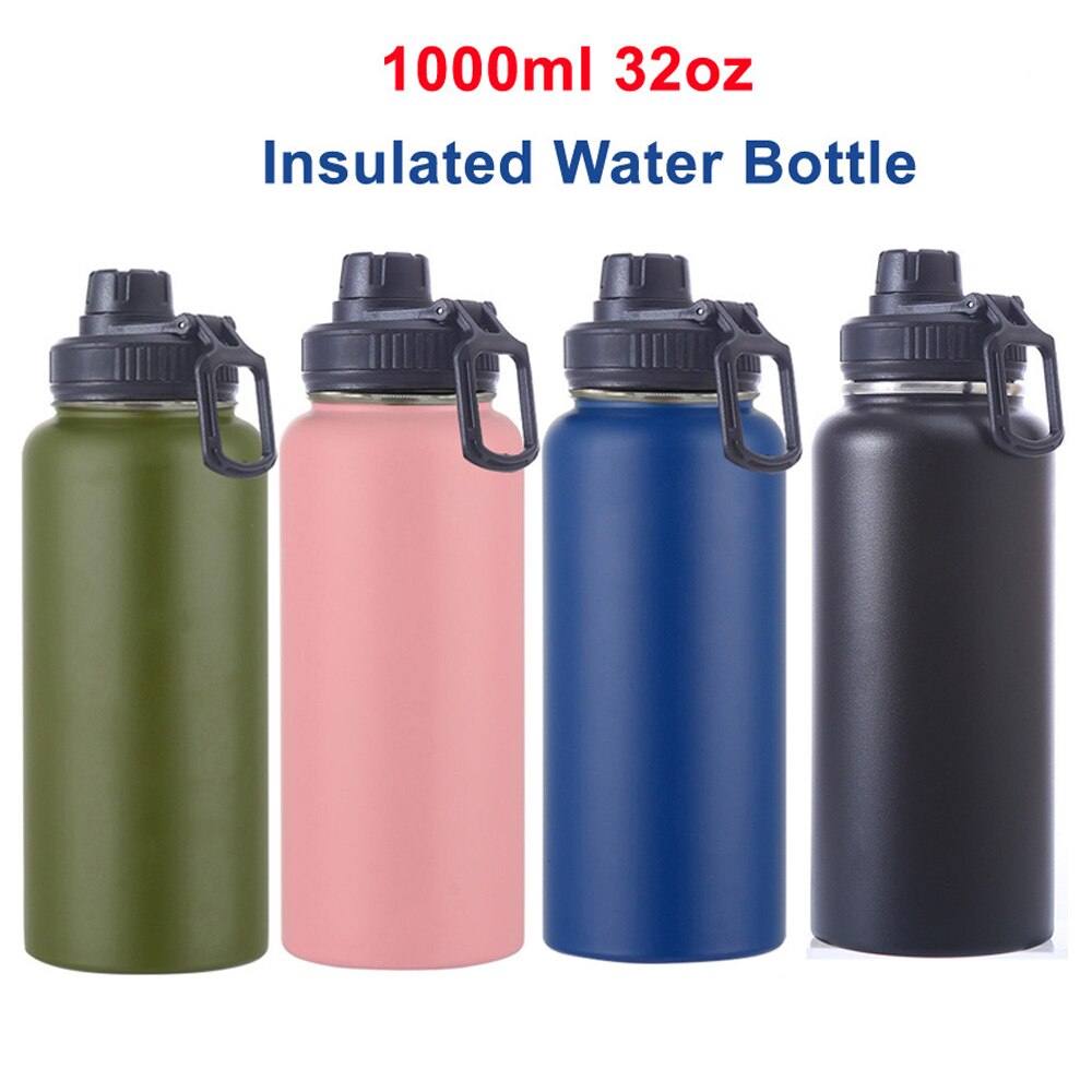 32 oz Insulated Water Bottle 1 litre Stainless Steel Double Wall Vacuum Wide Mouth Hydroes Sport Flask with Leakproof Spout Lid