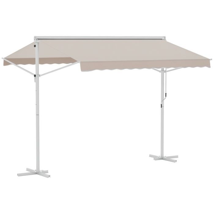 Dubbel hellend zonnescherm 3 x 3 m, handmatig intrekbaar, verstelbaar, kantelbaar, wit, epoxy, staal, waterdicht, polyester, UV-bestendig, beige