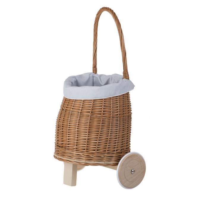 Winkelwagen - Niet gespecificeerd - Natuurlijk riet - Blauwe stof - Voor kinderen - Afmetingen 22x17 cm