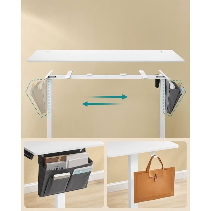 Escritorio eléctrico regulable en altura, 70 x 160 x (72-120) cm, 4 ajustes de altura con memoria, bolsa de almacenamiento, blanco nube.