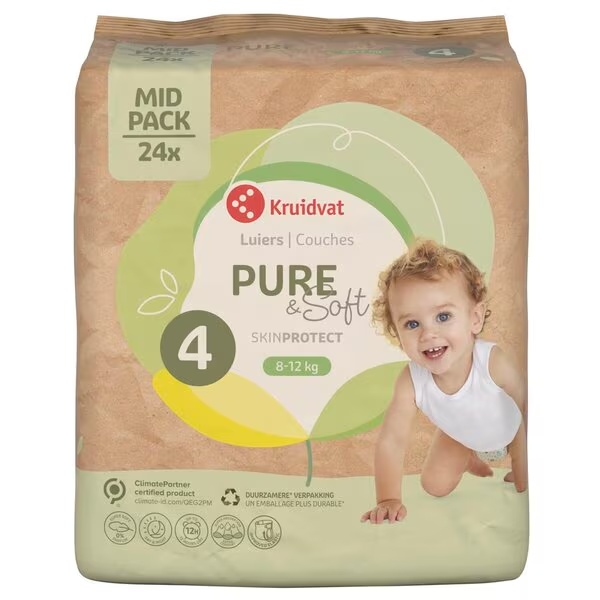 Kruidvat Pure & Soft pelene veličine 4, srednje pakovanje, veličina 4 (8-14 kg), 24 komada