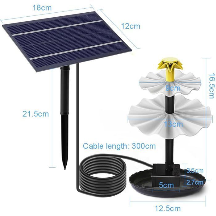 1 Pompe de fontaine solaire, Débit 180L/h, Hauteur 70cm, Panneau ABS, Pour bassin, jardin, aquarium .