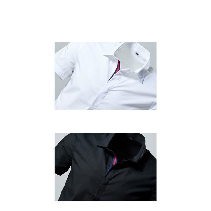 Camisa casual de manga corta para hombre con cuello elástico, corte ajustado de verano a la moda - Negro - INSFITY