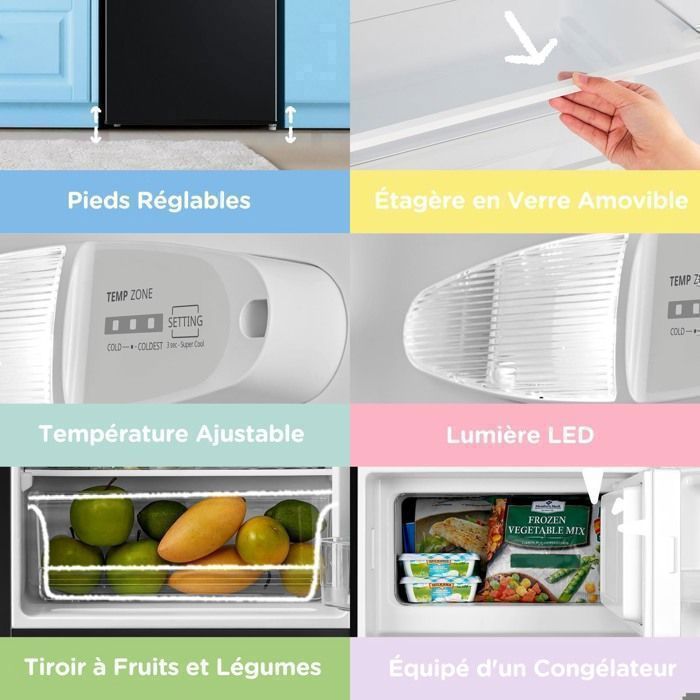 Koelkast met vriesvak bovenin - Comfee RCD80DK3(E) - 80 liter (12+68) - Energieklasse D - 44,5 x 47,5 x 84,5 cm - Klassiek zwart