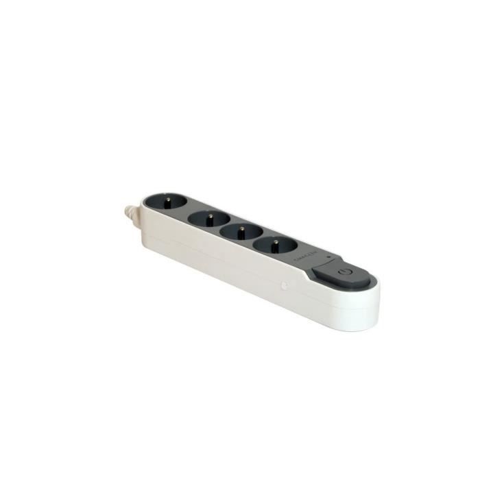 Régua de tomadas CHACON com proteção contra surtos, interruptor, 4 tomadas, 16A, cabo de 3m, cinza