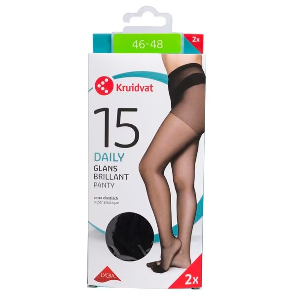 „Kruidvat Daily Gloss“ 15 denų pėdkelnės<br>juodos, 46-48 dydis, 2 vnt.