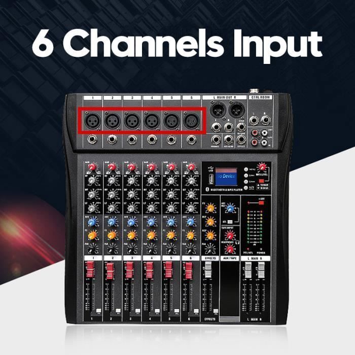 NEUFU 6-kanaals DJ-mixer, professionele live studio-audiomixer met USB-aansluiting en Bluetooth.