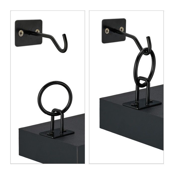 Estantes de pared Relaxdays, juego de 2, Alto x Ancho x Profundidad: 13 x 48 x 12 cm, Montaje en pared, Almacenamiento decorativo, MDF y metal, Negro