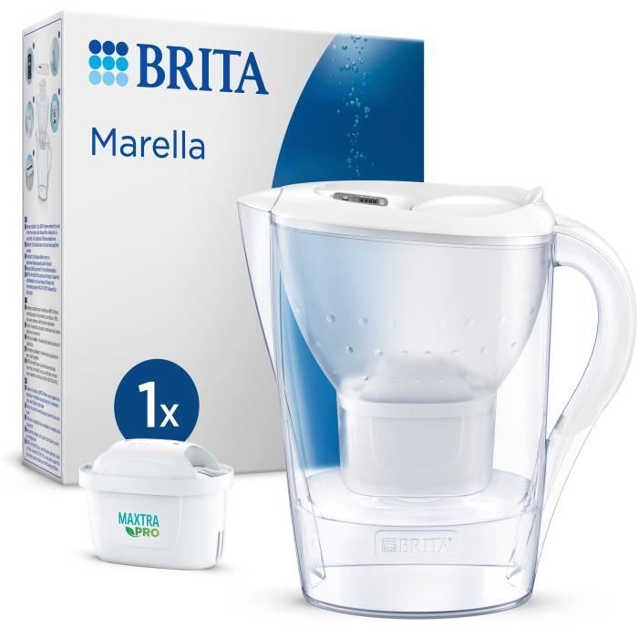 BRITA Water Filter Jug - Marella White - 2.4L Capacity (1.4L Filtered Water) - 1 Maxtra Pro All-In-1 Cartridge Included