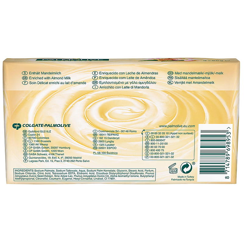 Palmolive Palmolive confezione da 3 saponette, latte di mandorla