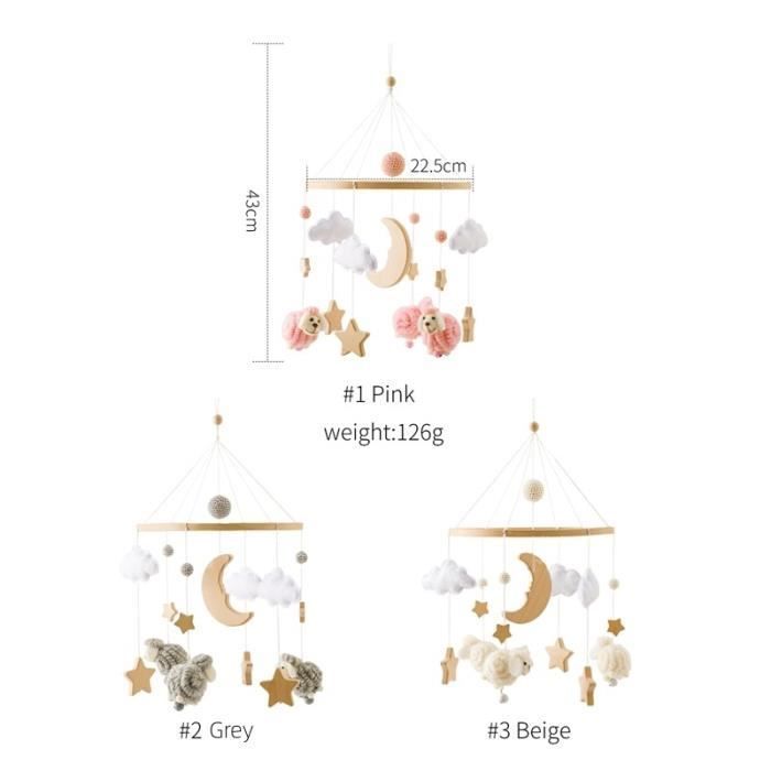 Móvil de madera para cuna, móvil musical para cuna, sonajero colgante para cuna, regalos para recién nacidos (niñas y niños), oveja (rosa)