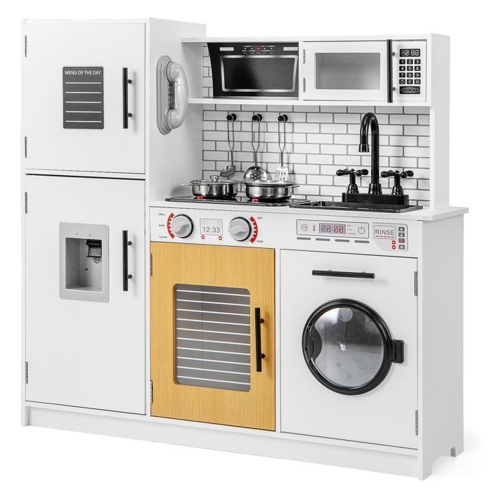 Cocina infantil COSTWAY - A partir de 3 años - Sonidos y luces - Accesorios incluidos - Espacio de almacenamiento - Centro de juegos multiusos - 82 x 25 x 80,5 cm