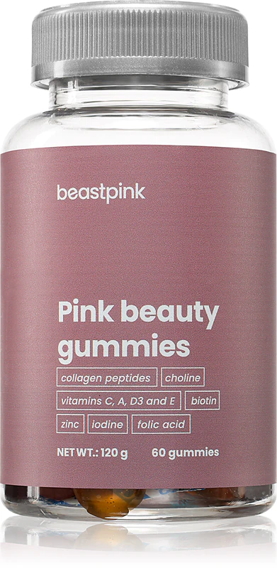 Mäkké žuvacie kapsuly BeastPink Pink Beauty Gummies, doplnok stravy pre krásne vlasy a pokožku